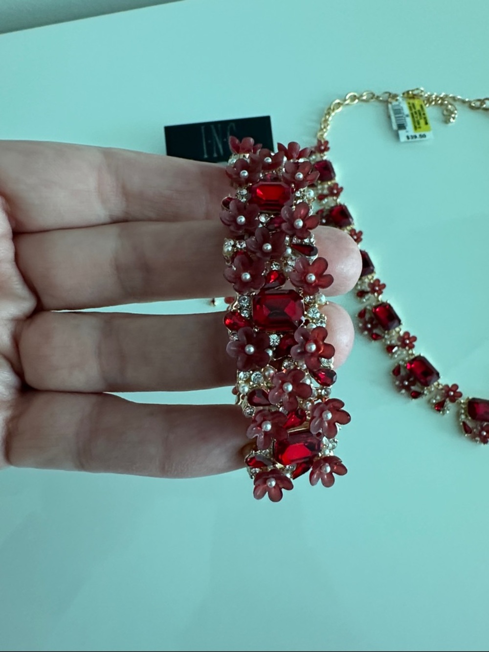 INC International Concepts Red Crystal Necklace, Bracelet & Earrings Set - Picture 3 of 4